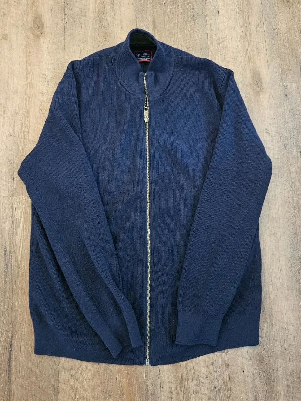 UNTUCKit Men's Full Zip Knit Sweater Jacket Large Navy Blue Cotton Blend